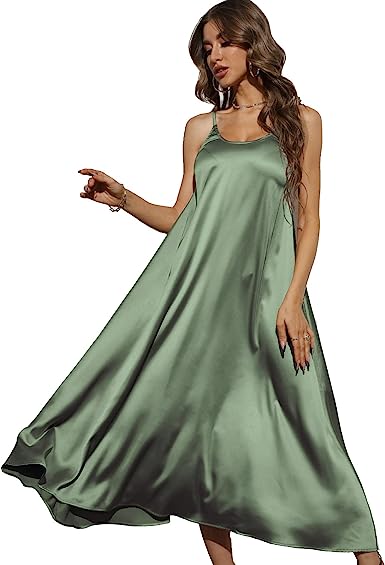 Photo 1 of Jutfun Adjustable Strap Satin Maxi Dress