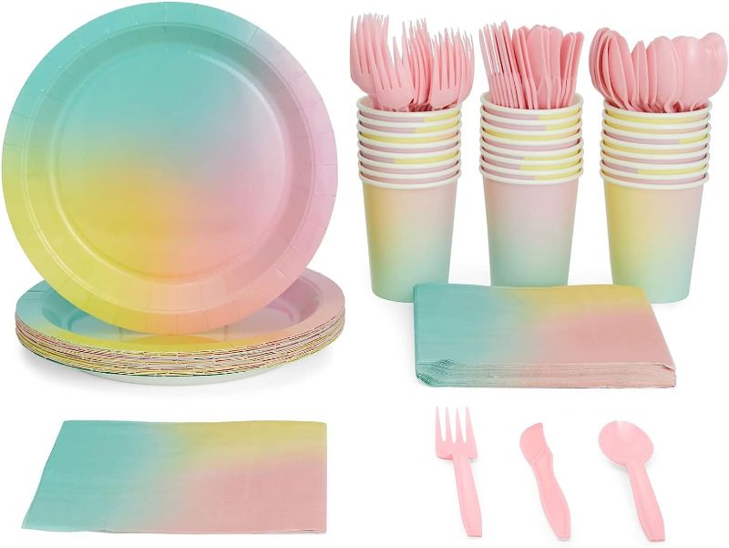 Photo 1 of 144 Piece Pastel Birthday Party Supplies