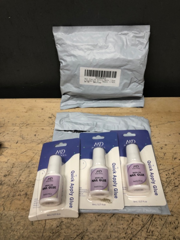 Photo 1 of BUNDLE OF 2 - Nail Glue for Acrylic Nails - Super Strong Nail Glue for Press on Nails and Nail Tips, 8ml Brush On Nail Glue for Fake Nails Gel Tips, Long-Lasting Nail Bond for Nail Repair, 3 Pack