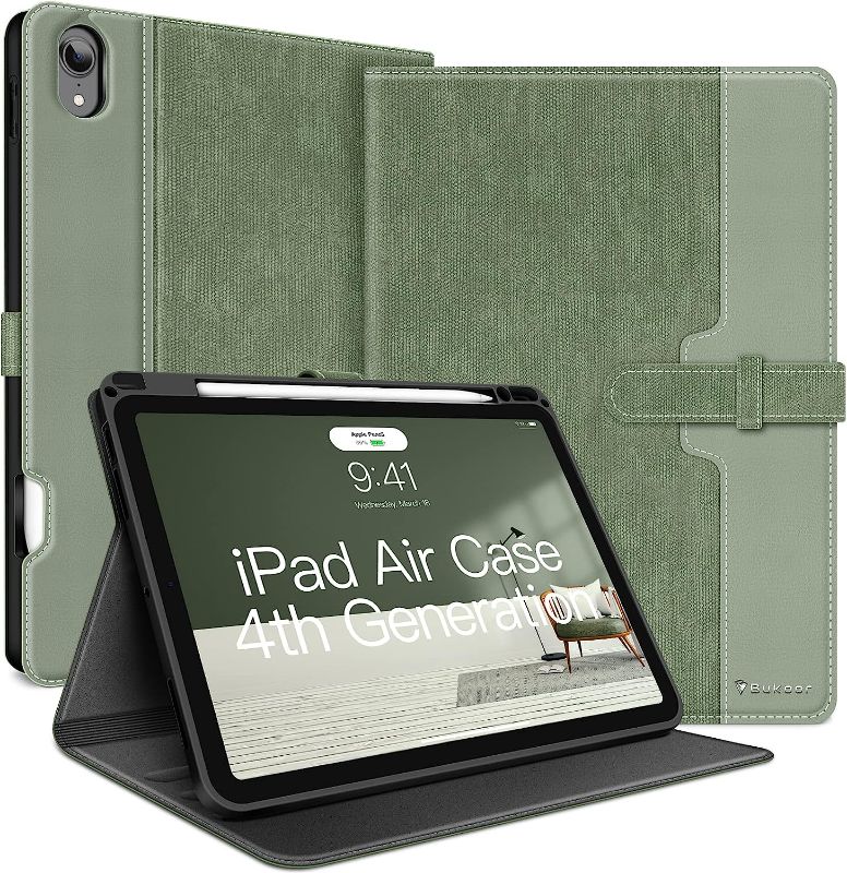 Photo 1 of iPad Air 4th Generation Case 2020, Air 5th Generation Case 2022, Bukoor 10.9 inch iPad Air Case PU Leather with Pencil Holder, Auto Sleep/Wake Multi-Stand Cover [Support 2nd Pencil Charging] (Green)