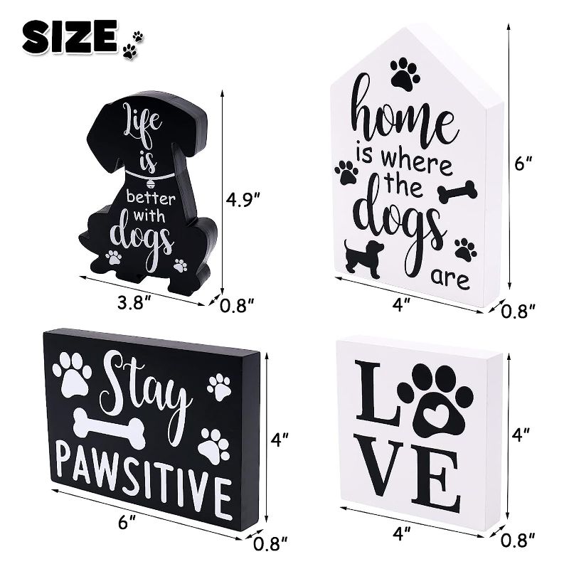 Photo 1 of 2pcks of Zingoetrie Dog Tiered Tray Decorations Wooden Dog Sign Paw Wood Decor Farmhouse Tiered Tray Decorations Rustic Puppy Ornaments for Home Kitchen Window Table Set of 4 Housewarming Dog Mom Gift Idea