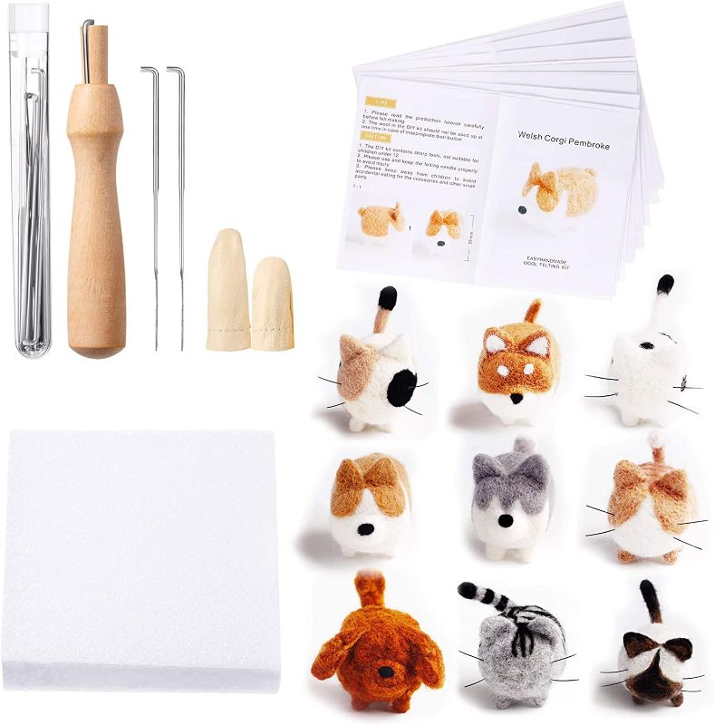 Photo 1 of 10 Pieces Needle Felting Kit for Beginner Starter with Instructions Doll Making Manual Felting Foam Mat and DIY Needle Felting Supplies for Children's Day Festival Crafts