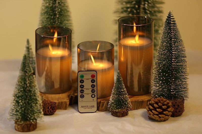 Photo 1 of Flickering Flameless Candles, Valentine's Day Decor Unbreakable Glass Battery Operated with Remote Control and Timer, Real Wax Candles Warm Color Flickering Light, 4" 5" 6" Pack of 3
