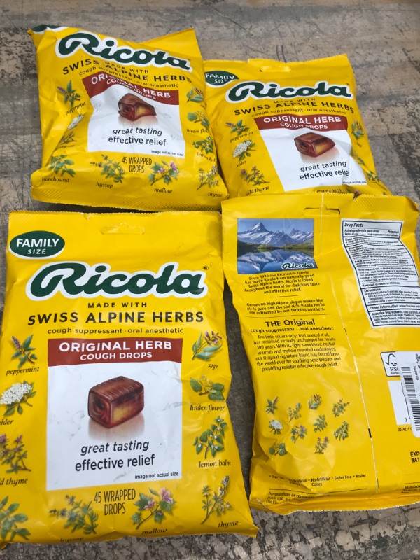 Photo 2 of **EXP DATE 02/2026**4pcks of Ricola Original Herb Cough Drops, 45 Drops, Unique Swiss Natural Herbal Formula With Menthol, For Effective Long Lasting Relief, For Coughs, Sore Throats Due To Colds, (Count Size May Vary)