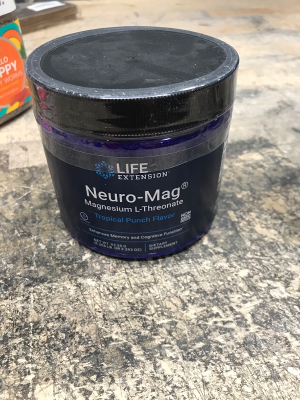 Photo 2 of **EXP DATE 12/2023**Life Extension Neuro-Mag Magnesium L-Threonate Powder (Tropical Punch) - Ultra-Absorbable Magnesium - Supports Memory, Focus, Cognitive Function & Mood - Gluten No, Non-GMO, Vegetarian (30 Servings) 3.29 Ounce (Pack of 1)