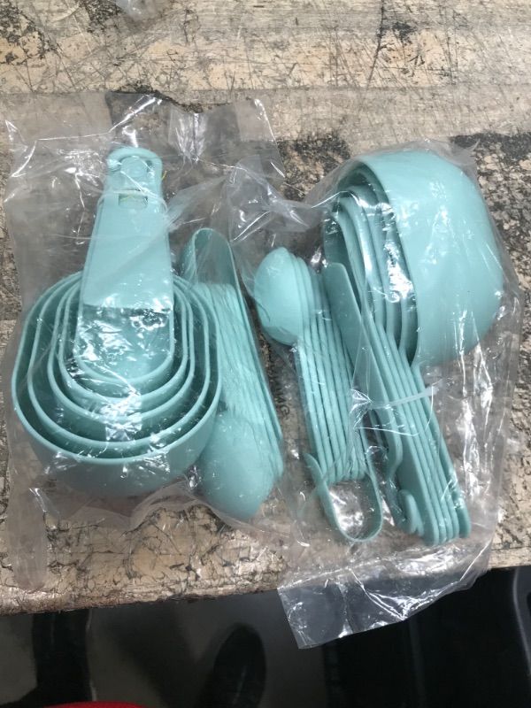 Photo 2 of 2pcks of Nstezrne Measuring Cups and Spoons Set 11, Plastic Measuring Cup and Measuring Spoon Set, Kitchen Measuring Cups for Dry or Wet, Cute Baking Measuring Cups Green Measuring Cups and Measure Spoons