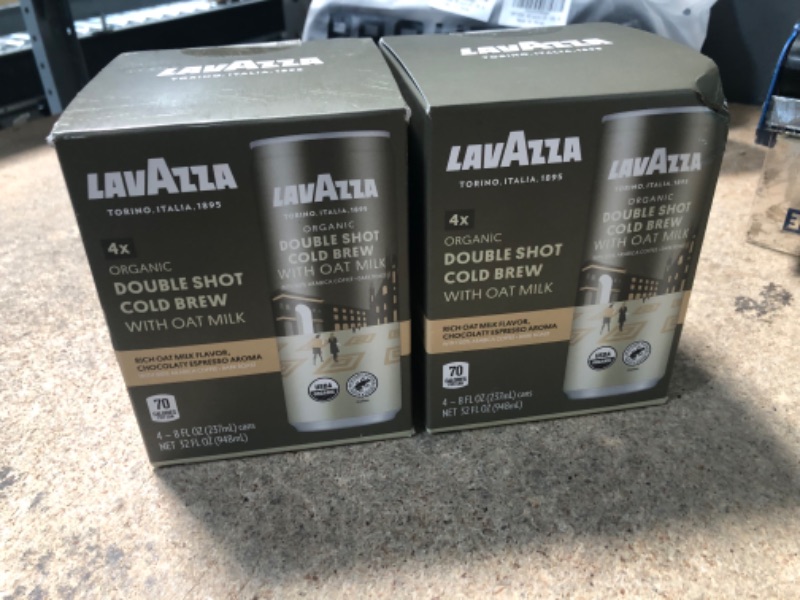 Photo 2 of **exp date jul 21,2023**2pcks of Lavazza Organic Double Shot Oat Milk Cold Brew Coffee, (Pack of 4 Cans / 8 Fluid Ounce Each) Balanced, Creamy, Dark Roast, 100% Arabica, USDA Certified Organic, Rainforest Alliance Certified Double Shot Cold Brew 8 Fl Oz (