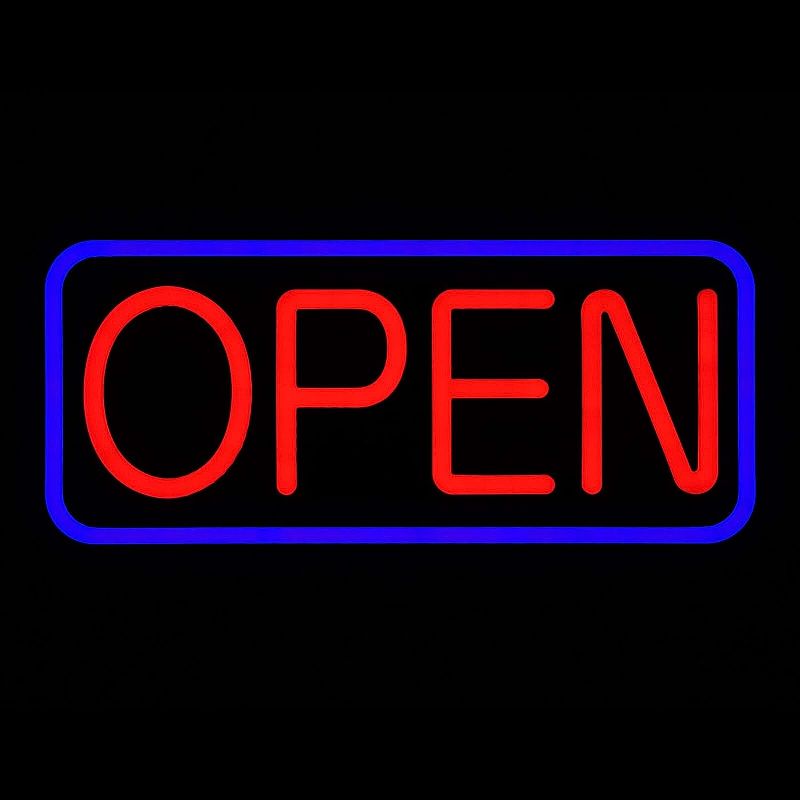 Photo 1 of LED Business Advertisement Open Sign - Electric Display Store Sign,21 x 10 inch (Larger Size) Steady Light for Business Storefront, Walls,Shop Window,Bar Inksilvereye Blue/Red