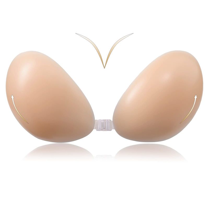 Photo 1 of Jaugow Adhesive Bra, Strapless Sticky Invisible Push up Silicone Bra, The Best Viscous Bra for Backless Dress,Adhesive+Bras Cream, B Size