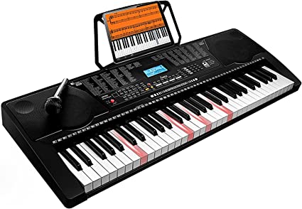 Photo 1 of JIKADA 61-Key Portable Electronic Keyboard Piano w/Lighted Full Size Keys,LCD Display,Music Stand,Microphone,Note Stickers,Built-In Speakers,3 Teaching Modes,Music Instrument for Beginner/Adult
