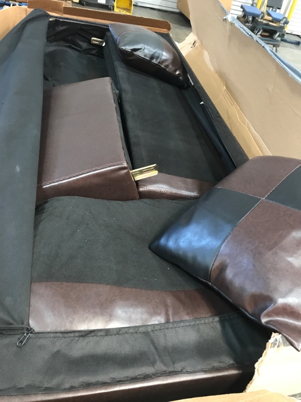 Photo 2 of **INCOMPLETE MISSING BOXES**3 PC Sectional Sofa Set, (Brown) Faux Leather Right -Facing Chaise + Free Storage Ottoman
