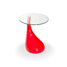 Photo 1 of **INCOMPLETE BOX 1 OF 2 **TearDrop Side Table Red Color with 18 in. Round Glass Top
