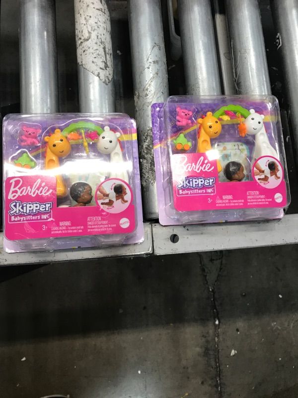 Photo 2 of 2 Pack Barbie Skipper Babysitters Inc. Crawling and Playtime Playset with Baby Doll with Bobbling Head and Bottom Floor Gym Blanket and 6 Toy Accessories
