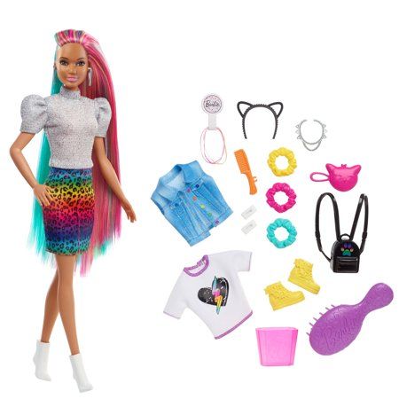 Photo 1 of Barbie Leopard Rainbow Hair Doll - Silver Top
