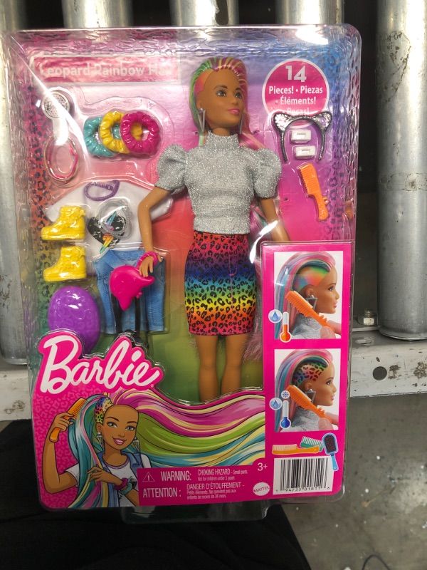 Photo 2 of Barbie Leopard Rainbow Hair Doll - Silver Top
