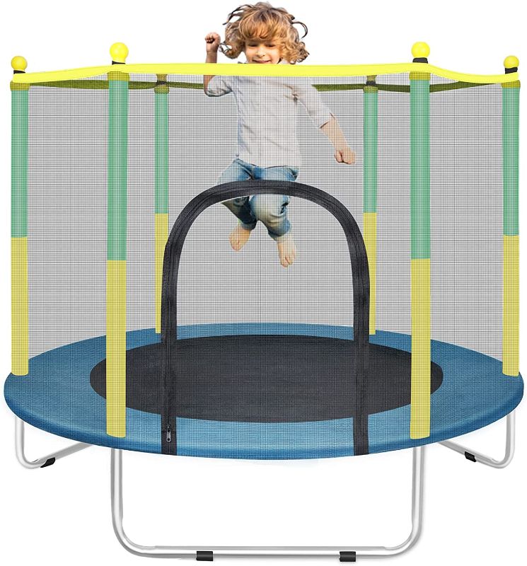 Photo 1 of 55" Small Trampoline for Kids with Net, 4.6FT Indoor Outdoor Toddler Trampoline with Safety Enclosure, Baby Trampoline Round Jumping Mat, Recreational Trampolines Birthday Gifts for Children Boy Girl
