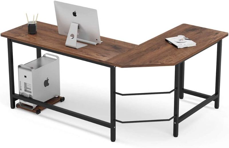 Photo 1 of Tribesigns Industrial L Shaped Desk, Corner Computer Desk PC Laptop Study Table Workstation for Home Office Wood & Metal, Rustic Brown
