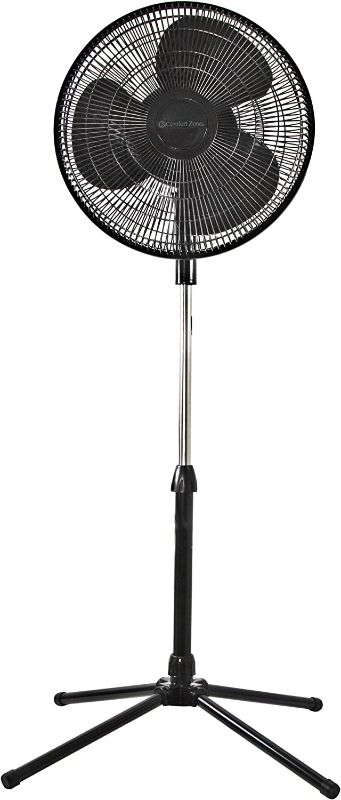 Photo 1 of Comfort Zone CZST162BTEBK 3-Speed 16-inch Oscillating Pedestal Fan with Folding Base and Adjustable Height and Tilt, Top-Mounted Controls, Black
