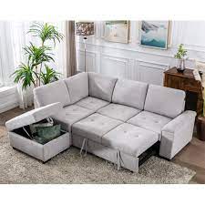 Photo 1 of *** Box 1 Of A Set ***   86" Modern Upholstered Sectional Sofa, Multifunctional Sleeper Sofa Bed, Linen L-Shape Corner Couch with Chaise Lounge 