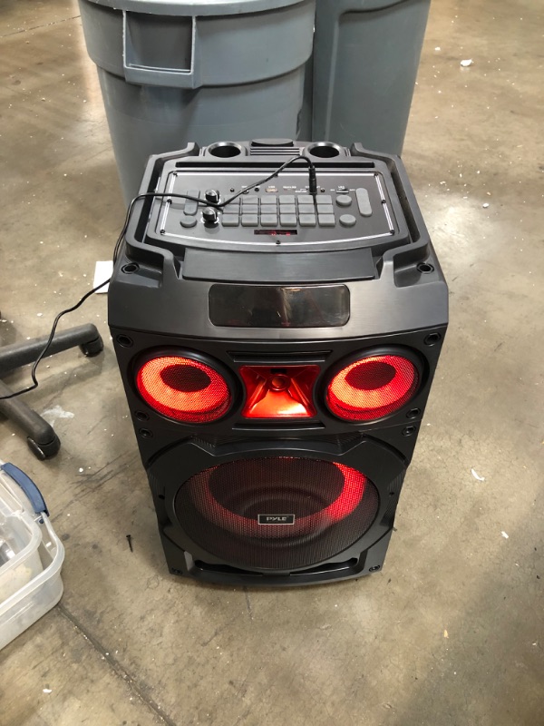 Photo 2 of Portable Bluetooth PA Speaker System - 800W 10” Rechargeable Speaker, TWS, Party Light, LED Display, FM/AUX/MP3/USB/SD, Wheels - Wireless Mic, Remote Control, Tablet Holder Included - Pyle PHP210DJT
