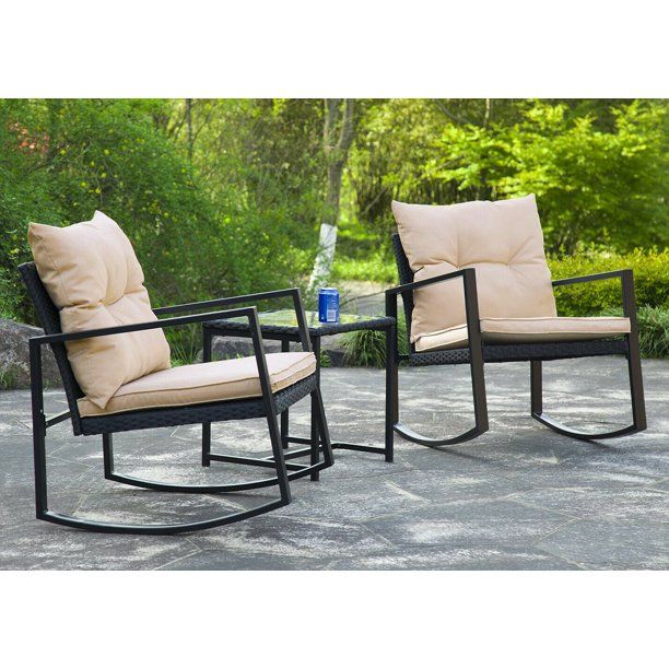 Photo 1 of 3 Pieces Patio Set Outdoor Wicker Patio Sets Rocking Coffee Table Black
