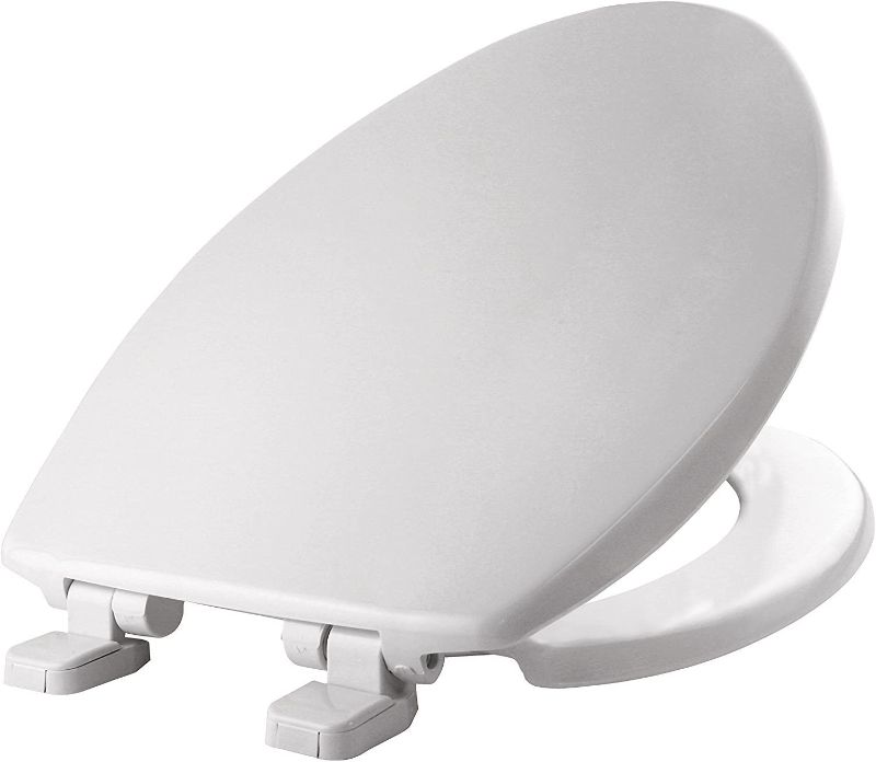 Photo 1 of Caswell Never Loosens Elongated Plastic Toilet Seat with Slow Close Hinge White - Mayfair by Bemis