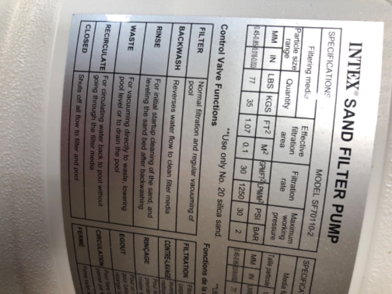 Photo 10 of (DAMAGE)Intex 26647EG Krystal Clear 14-Inch 2800 GPH Above Ground Pool Sand Filter Pump with Automatic Timer, 110-120V with GFCI, and 6-Function Control
**BROKEN COVER**