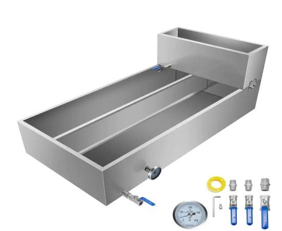 Photo 1 of (DAMAGE)VEVOR Maple Syrup Evaporator Pan 48 x 24 x 19 in. Stainless Steel Maple Syrup Boiling Pan with Divided Pan and Feed Pan
**DENTS**