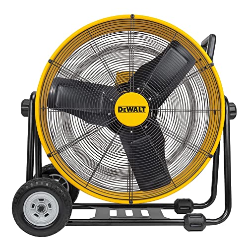 Photo 1 of DEWALT Drum Fan High-Velocity Industrial, Drum, Floor, Barn, Warehouse Fan, Heavy Duty Air Mover with Adjustable Tilt & Large Wheel, 24", Yellow DXF24
