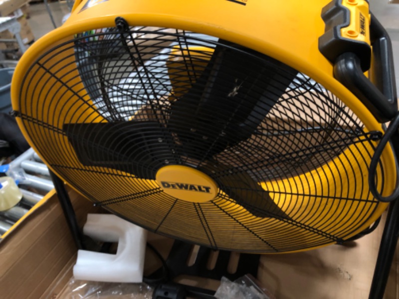 Photo 2 of DEWALT Drum Fan High-Velocity Industrial, Drum, Floor, Barn, Warehouse Fan, Heavy Duty Air Mover with Adjustable Tilt & Large Wheel, 24", Yellow DXF24
