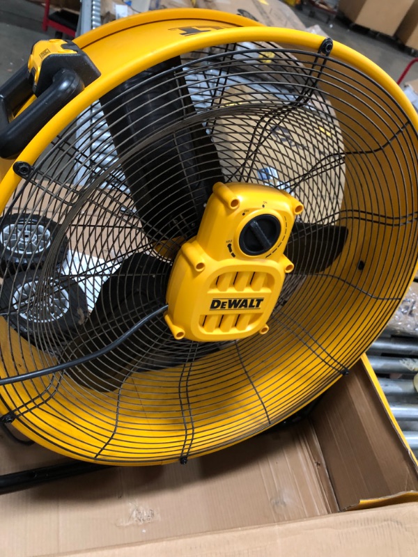 Photo 3 of DEWALT Drum Fan High-Velocity Industrial, Drum, Floor, Barn, Warehouse Fan, Heavy Duty Air Mover with Adjustable Tilt & Large Wheel, 24", Yellow DXF24
