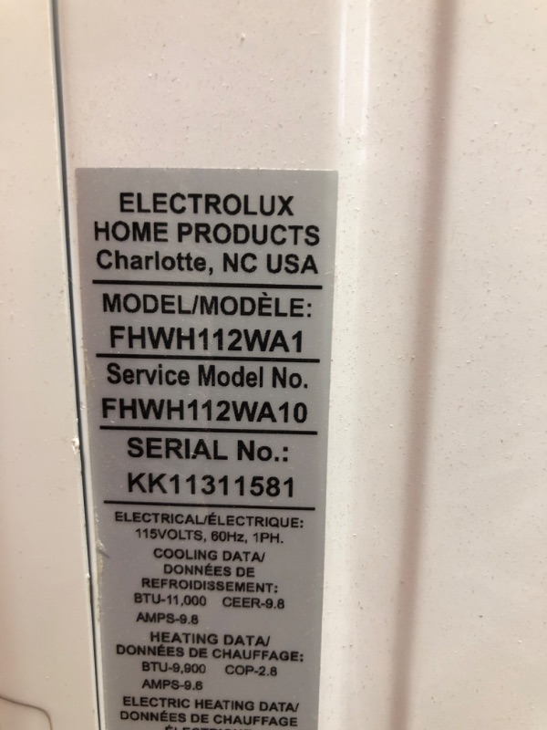 Photo 8 of *NONFUNCTIONAL* Frigidaire 11,000 BTU Window Air Conditioner with Supplemental Heat and Slide Out Chassis, FHWH112WA1