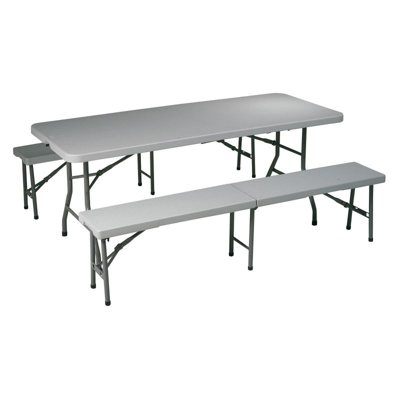 Photo 1 of 3pc Folding Table and Bench Set Light Gray - OSP Home Furnishings
