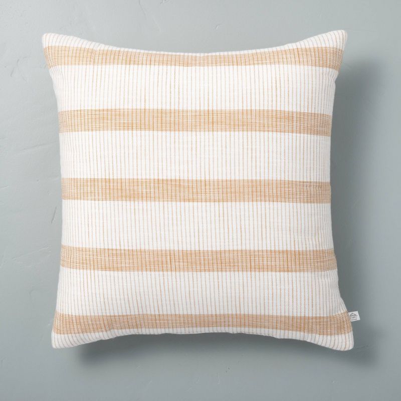 Photo 1 of 18" X 18" Bold Textured Stripe Square Throw Pillow Sour Cream/ - Hearth & Hand™ with Magnolia
