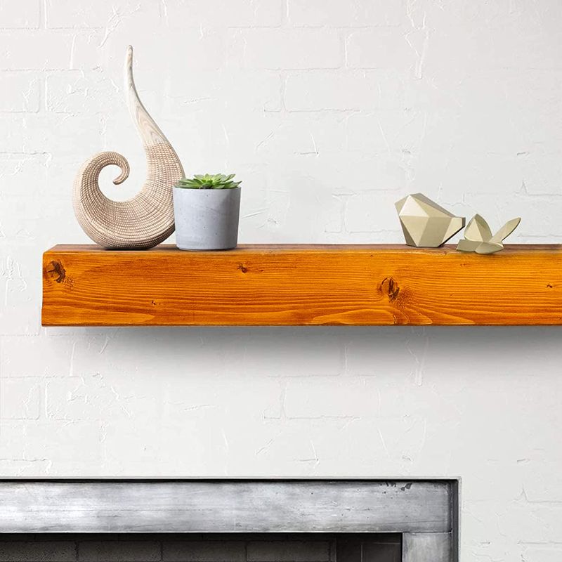 Photo 1 of **MINOR SCUFFS ON ENDS** Luxe Surface Group Beam Wood Shou Sugi Ban Fireplace Shelf Mantelpiece Shelving Water-Based Paint Floating Cottage Solid Easy Install Real Tree Handmade (Aged Oak, 72-inch)
