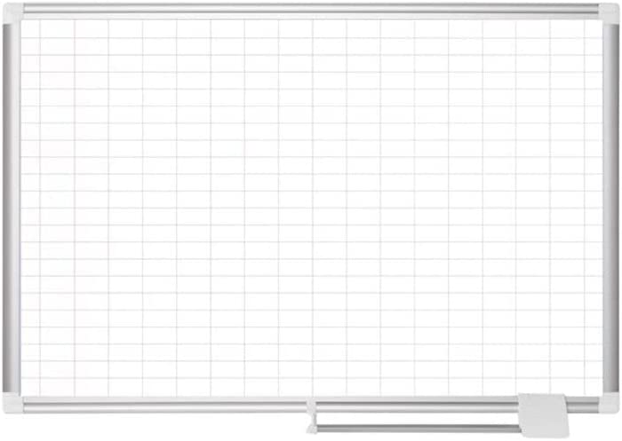 Photo 1 of ** DAMAGED** MasterVision Magentic Dry Erase Planning White Board, 1" x 2" Grid, Laquered Steel Surface, Sliding Marker Tray, 36" x 48", Aluminum Frame, Silver (MA0592830)
