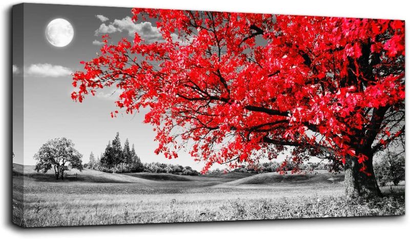Photo 1 of **Minor Damage** wall art for living room Simple Life red moon tree scenery Abstract painting office Wall Art Decor 20" x 40" single Pieces Canvas Prints Ready to...
