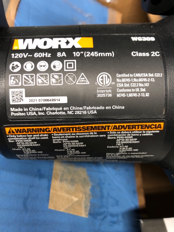 Photo 3 of **** unable to test*****
**** no pole/ pole missing*****
WORX WG309 8 Amp 10" Electric Pole Saw 10” Electric Pole Saw