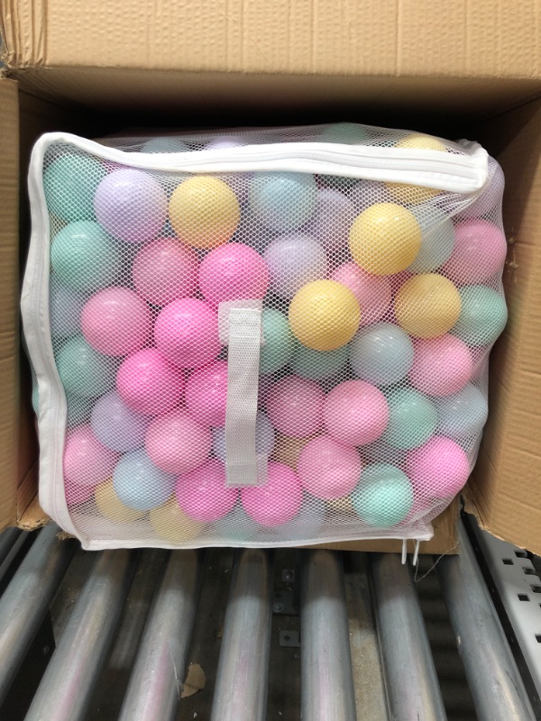 Photo 2 of Amazon Basics BPA Free Crush-Proof Plastic Ball Pit Balls with Storage Bag, Toddlers Kids 12+ Months, 6 Pastel Colors - Pack of 400 6 Pastel Colors 400 Balls