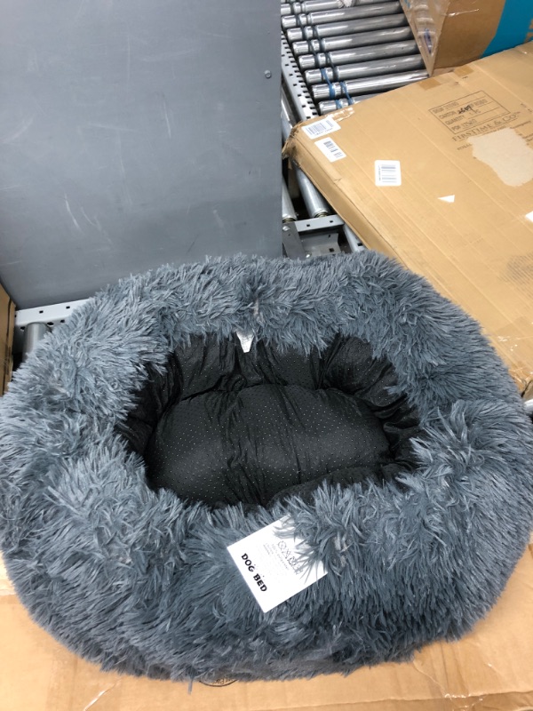 Photo 1 of Anxiety Dog Bed and Grey Dog Calming Bed Comfy Donut Cuddler Pet Bed for Orthopedic Relief, Improved Sleeping, Waterproof Bottom Large(24''x18'') Grey