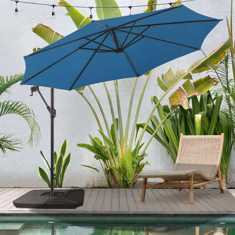 Photo 1 of ***Damaged**Parts Only** BLUU BANYAN 10 FT Patio Offset Umbrella Outdoor Cantilever Umbrella Hanging Umbrellas, 24 Month Fade Resistance & Water-repellent UV Protection Solution-dyed Fabric Canopy with Infinite Tilt, Crank & Cross Base (Navy Blue)
