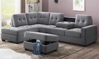 Photo 1 of **INCOMPLETE SET BOX 1 OF 2* DIFFERENT COLOR THAN PHOTO***MEGA Furnishing 3 PC Sectional Sofa Set, BLACK Linen Lift -Facing Chaise with Free Storage Ottoman
