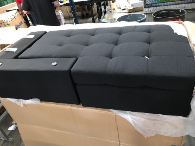 Photo 5 of **INCOMPLETE SET BOX 1 OF 2* DIFFERENT COLOR THAN PHOTO***MEGA Furnishing 3 PC Sectional Sofa Set, BLACK Linen Lift -Facing Chaise with Free Storage Ottoman
