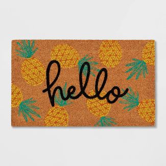 Photo 1 of 1'6"x2'6" 'Hello' Pineapple Doormat Natural - Sun Squad™

