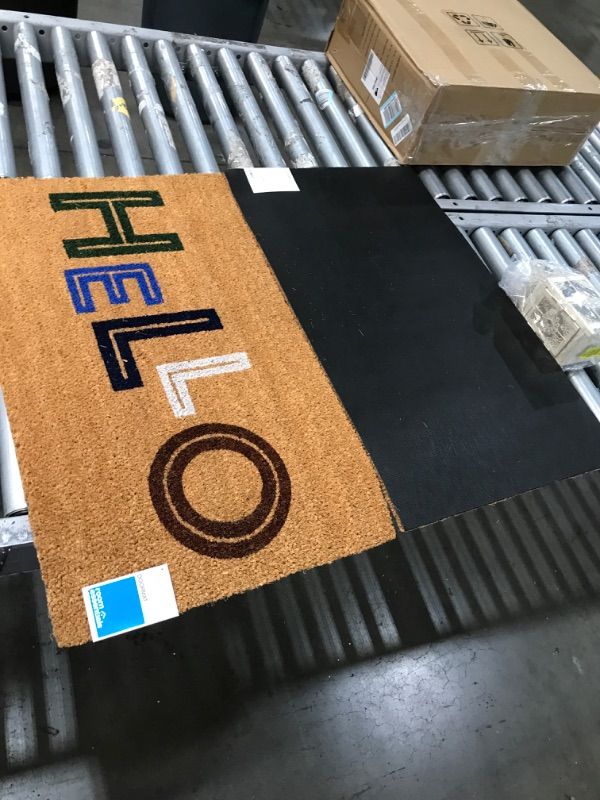 Photo 1 of 1'6"x2'6" Hello Colorblocked Coir Doormat - Room Essentials™

