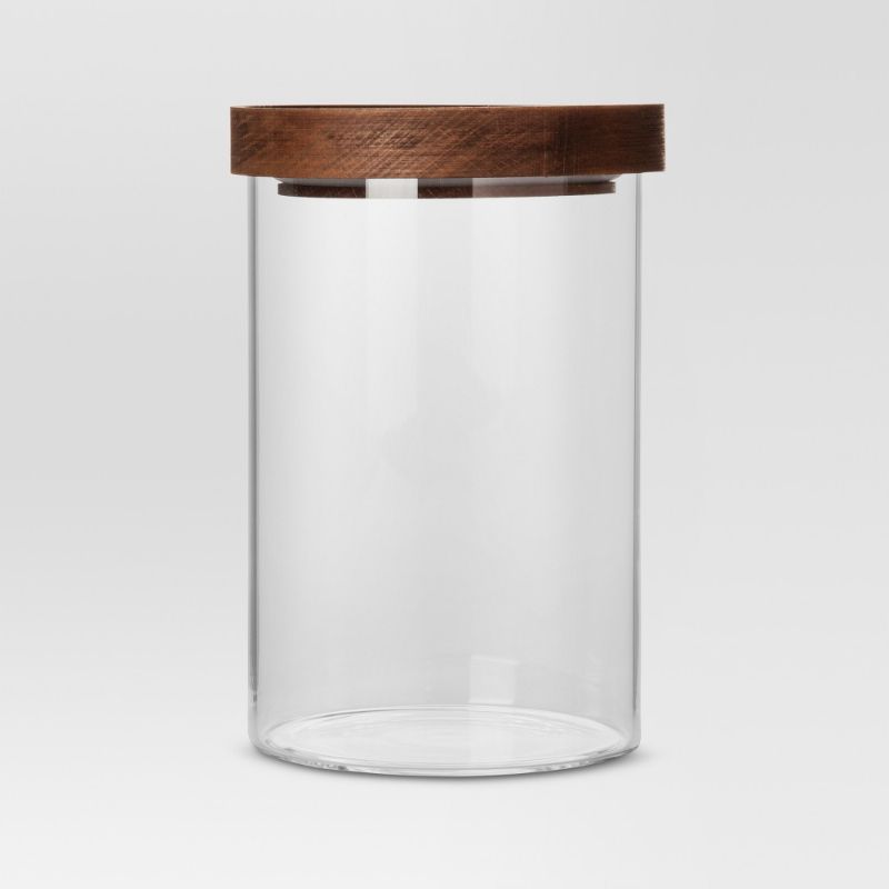 Photo 1 of **SET OF 2** Medium Glass Storage Canister with Wood Lid - Threshold
