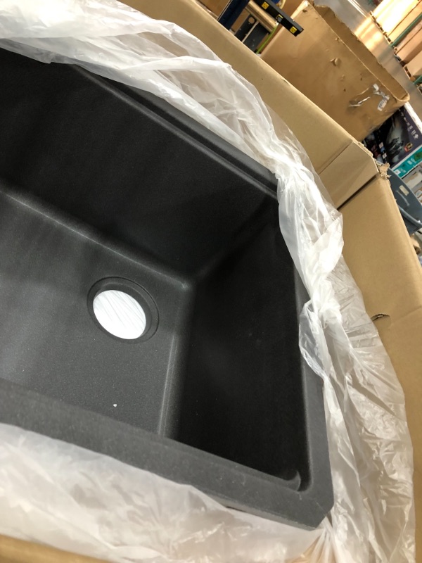 Photo 2 of **OPENED  TO VERIFY PARTS**
Delta 75B933-33S Everest 33” Workstation Kitchen Sink Undermount Granite Composite Single Bowl with WorkFlow Ledge and Accessories Metallic Black
