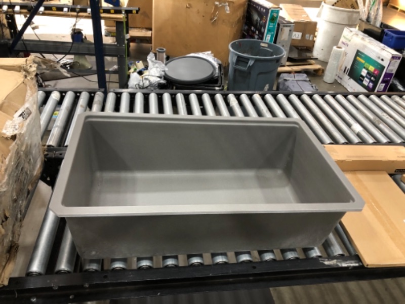 Photo 3 of **OPENED TO VERIFY ITEM**
Delta Everest Dark Grey Granite Composite 33 in. Single Bowl Undermount Workstation Kitchen Sink with Accessories
