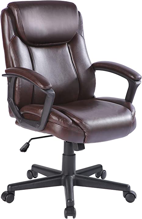 Photo 1 of **SIMILAR TO POST PHOTO**Computer Office Chair Spring Cushion Mid Back Executive Desk Chair with Arms PU Leather 360 Swivel Task Chair with Wheels Lumbar Support (Brown)
