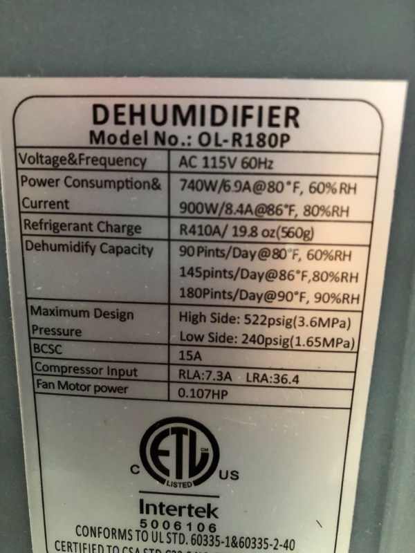 Photo 5 of 180 Pints Commercial Dehumidifiers for Basement, with Pump Drain Hose for Warehouse & Job Sites, Large Capacity Rotational Molded Portable Crawl Space Dehumidifier for Efficient Water Damage Restoration
